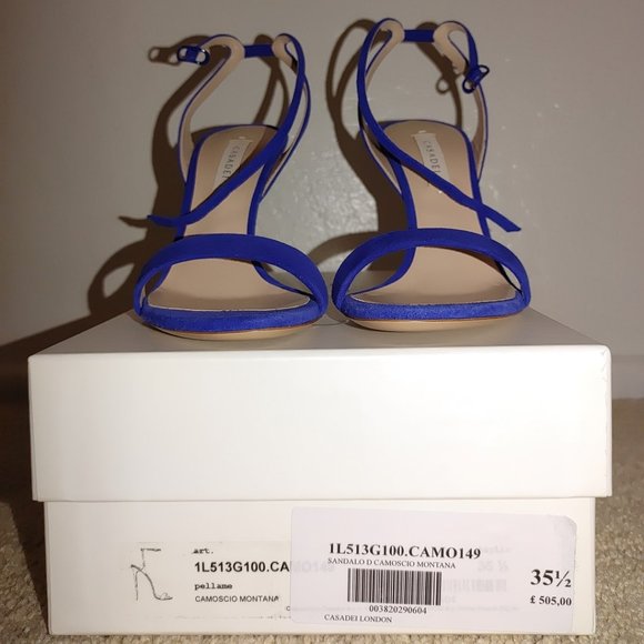 NEW CASADEI pellame open toe ankle strap blue suede sandals heels EU 35.5 - Picture 8 of 15